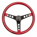 Newalthlete 8455 13.5 in. Metal Flake Steering Wheel, Black 3-Spoke - Red NE3076624